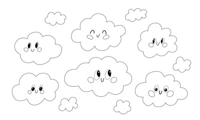 Childrens illustration. Vector set of cute clouds silhouette on white background eps. Cloud icon set.