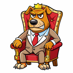 Stylized Vector Cute Angry Dog in a Suit Sitting on a Fancy Chair - Hand-Drawn Isolated art vector illustration