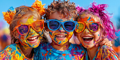 Humorous images of children in bright colors for greeting cards