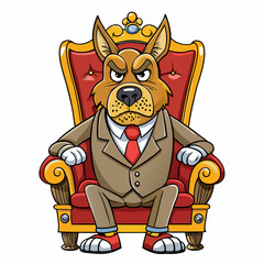 Stylized Vector Cute Angry Dog in a Suit Sitting on a Fancy Chair - Hand-Drawn Isolated art vector illustration