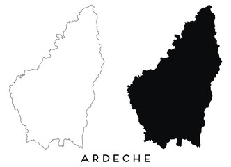 Ardeche map outline and black silhouette vector