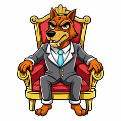 Stylized Vector Cute Angry Dog in a Suit Sitting on a Fancy Chair - Hand-Drawn Isolated art vector illustration