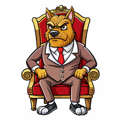 Stylized Vector Cute Angry Dog in a Suit Sitting on a Fancy Chair - Hand-Drawn Isolated art vector illustration