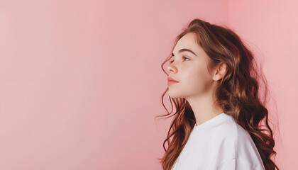 Fototapeta premium Young woman with healthy hair on color background