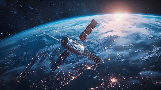 Futuristic Satellite Array Orbiting Earth Ensuring Uninterrupted Global Connectivity