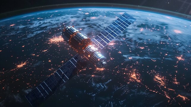 Futuristic Communication Satellite Array Orbiting the Earth Ensuring Uninterrupted Global Connectivity
