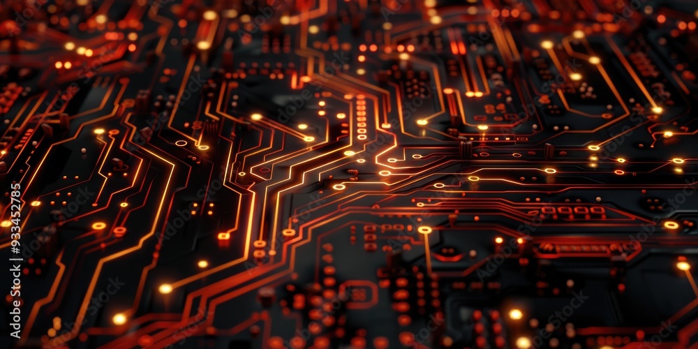 Poster A detailed view of a computer circuit board's inner workings, useful for technology and engineering projects