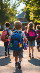 Obraz premium Children walking to school with backpacks