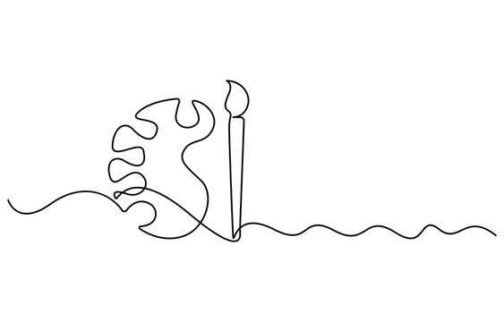 recommend clip art: Palette and paint brush continuous one line drawing vector illustration, brush and painting palette one line drawing vector illustration isolated on white background