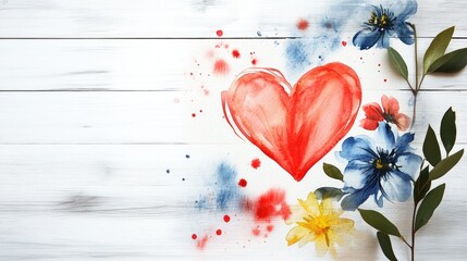 Valentine s Day greeting card featuring handmade calligraphy and a heart with an abstract design of love and flowers in watercolor