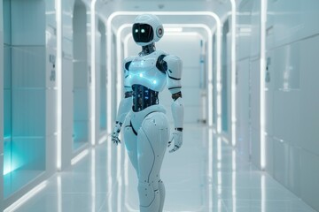 robot in a pristine white room. 