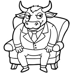 Vector Illustration of a Cute, Angry Bull in a Suit Sitting on a Fancy Chair art vector illustration