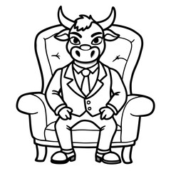 Vector Illustration of a Cute, Angry Bull in a Suit Sitting on a Fancy Chair art vector illustration