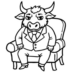 Obraz premium Vector Illustration of a Cute, Angry Bull in a Suit Sitting on a Fancy Chair art vector illustration