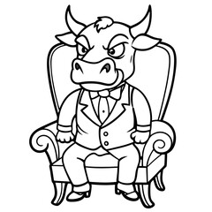 Vector Illustration of a Cute, Angry Bull in a Suit Sitting on a Fancy Chair art vector illustration
