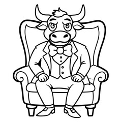 Vector Illustration of a Cute, Angry Bull in a Suit Sitting on a Fancy Chair art vector illustration