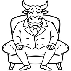 Vector Illustration of a Cute, Angry Bull in a Suit Sitting on a Fancy Chair art vector illustration