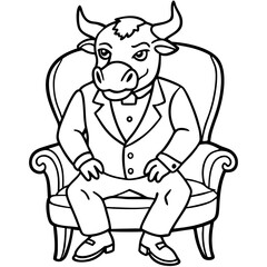 Vector Illustration of a Cute, Angry Bull in a Suit Sitting on a Fancy Chair art vector illustration