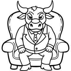 Vector Illustration of a Cute, Angry Bull in a Suit Sitting on a Fancy Chair art vector illustration