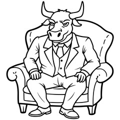 Vector Illustration of a Cute, Angry Bull in a Suit Sitting on a Fancy Chair art vector illustration