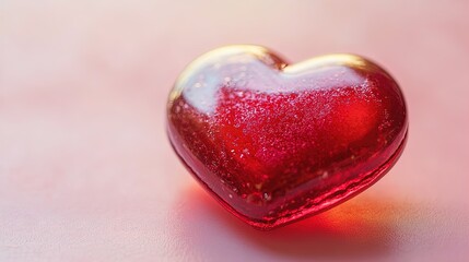 Fototapeta premium Vibrant Red Heart-Shaped Candy on Soft Pink Gradient: Perfect for Posters, Valentine's Day Decor, or Sweet-Themed Interiors