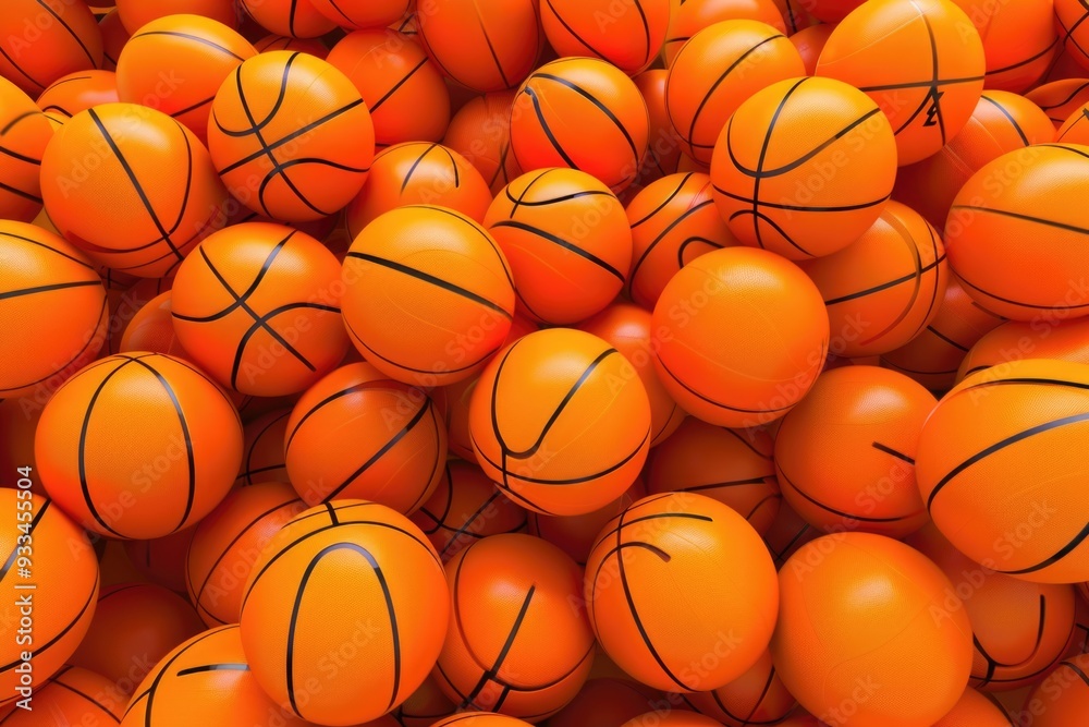 Poster a pile of orange basketballs stacked on top of each other, ready for play or display
