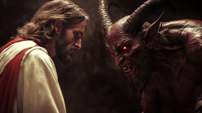 Jesus stands before the devil