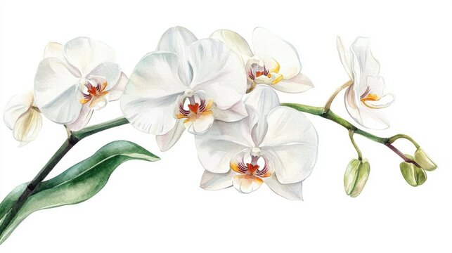 Delicate white orchid flower Realistic botanical watercolor illustration created by hand Suitable for wedding invitations decor textiles gifts packaging and floral arrangements