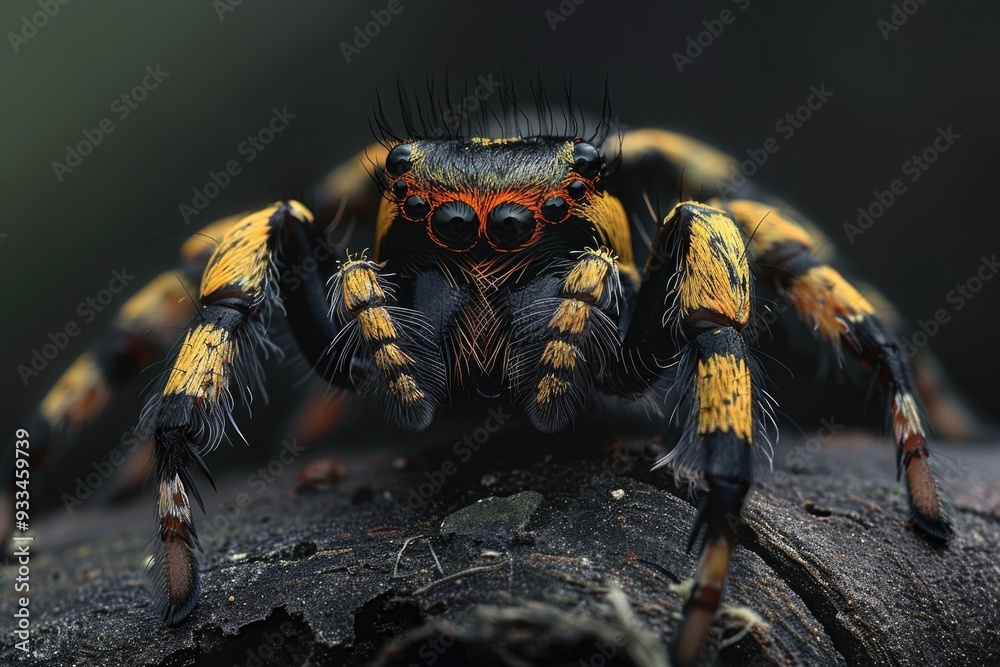 Poster Close-up of a spider sitting on a tree branch, offering a unique perspective on this tiny creature's habitat