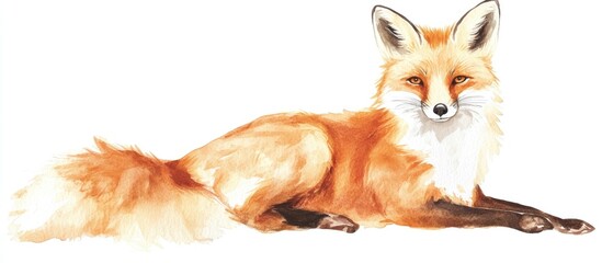 Fototapeta premium Hand painted watercolor artwork featuring a red fox on a white background Depicts woodland wildlife ideal for autumn themed decor showcasing orange fur and a fluffy tail suitable for children s nu