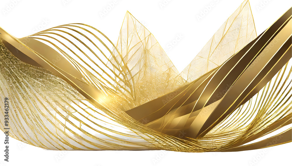 Poster geometric golden abstract lines on a isolated on white background. generative ai.