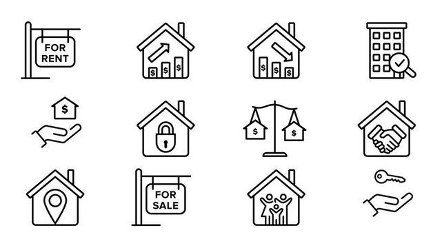 Rental property linear animation pack,real estate, rent, home purchase (alpha channel) transparent background