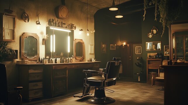 Artistic Barbering: Capturing the Meticulous Haircutting Process Under Atmospheric Lighting – Perfect for a Sporty Interior Poster!