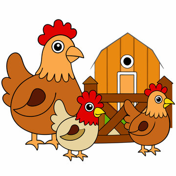 recommend clip art: Barnyard Chickens - Rustic Pecking and Scratching Scene on White Background art vector illustration