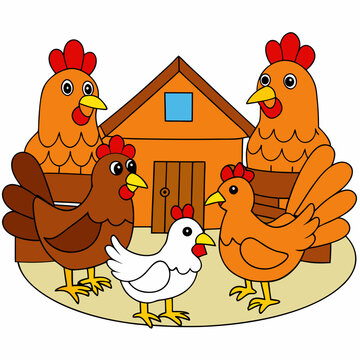 recommend clip art: Barnyard Chickens - Rustic Pecking and Scratching Scene on White Background art vector illustration