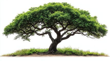 majestic green tree with lush foliage and sprawling branches isolated on a pure white background showcasing the beauty and complexity of natures architecture