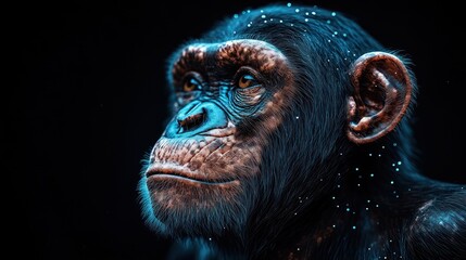 Chimpanzee Portrait with Blue Hues