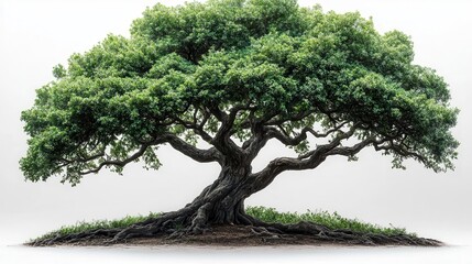 majestic green tree with lush foliage and sprawling branches isolated on a pure white background showcasing the beauty and complexity of natures architecture
