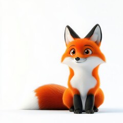 Obraz premium A charming animated fox character with bright orange fur and a playful expression, ideal for children's illustrations.