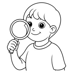 Curious Child with Magnifying Glass Illustration or Child Exploring with Magnifying Glass Vector Art art vector illustration