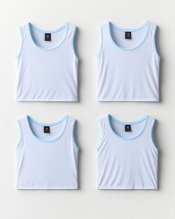 Set of four light blue tank tops on a neutral background, perfect for casual wear or layering in warm weather.