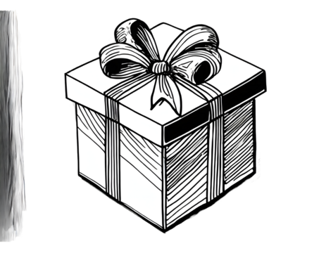 gift box line art style on a white isolated background. Generative AI.