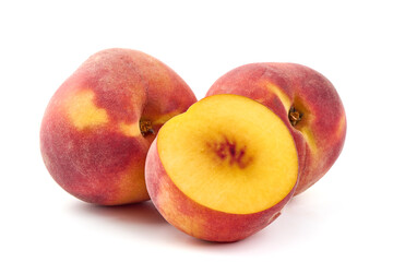Fresh peaches, isolated on white background.
