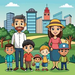 City Life Families Enjoying the Park - Vector Design art vector illustration