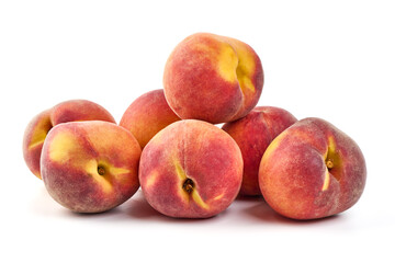 Fresh peaches, isolated on white background.