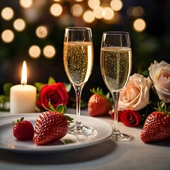 Sparkling champagne with heart strawberry Illustration
