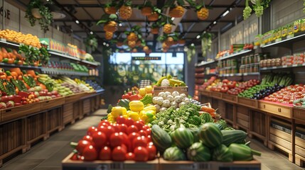 Obraz premium Online Grocery Shopping and Delivery: Basket of Fresh Food