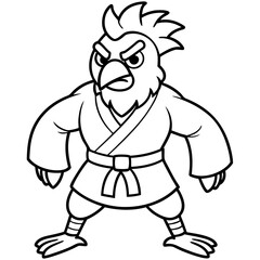 Angry Karate chicken White Background line art vector illustration
