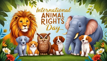 Naklejka premium A vibrant and meaningful illustration commemorating International animal right day