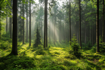 Obraz premium spruce forest landscape background for banner design